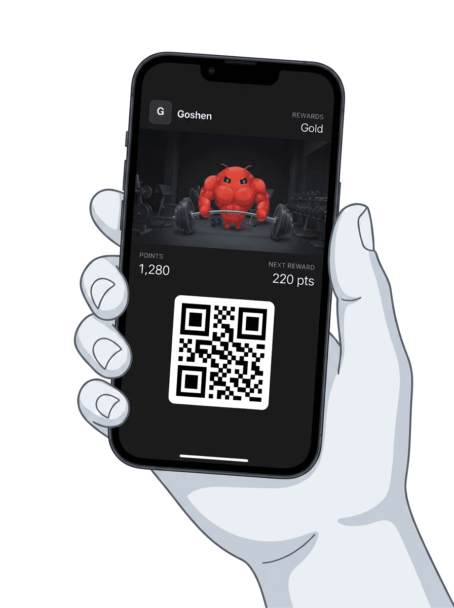 Hand holding a phone displaying a loyalty card in Apple Wallet